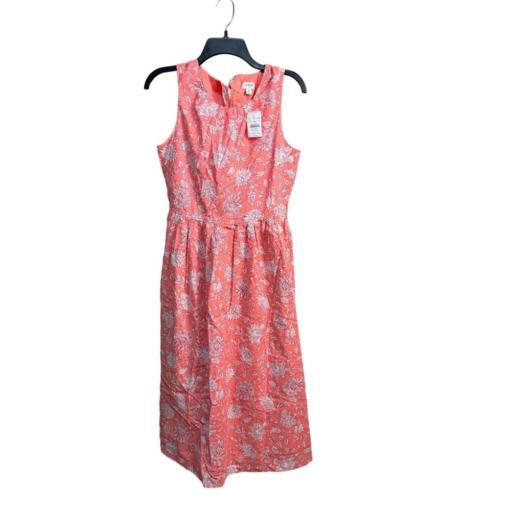 J.Crew Womens Floral Print Sleeveless Dress Size 6 Cotton Coral & White New with
